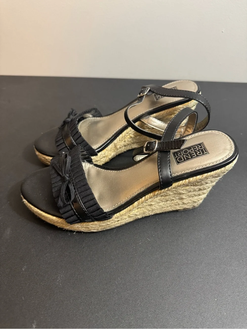 Trend Report Black Pleated Bow Ankle-Strap Wedges